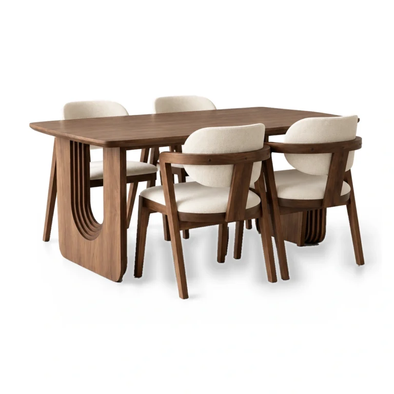 Dining table and chairs on a white background