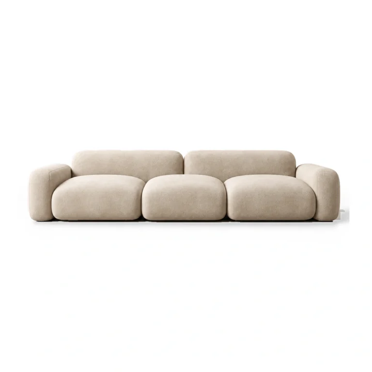 Neutral upholstered sofa on a white background